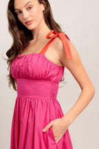 EVENING DELIGHTS FUCHSIA WOVEN MIDI DRESS Flying Tomato