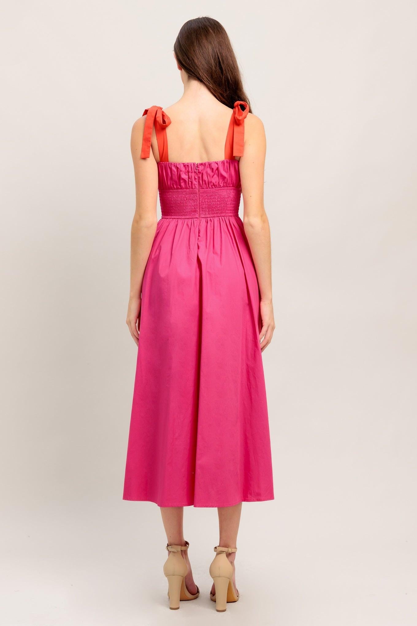EVENING DELIGHTS FUCHSIA WOVEN MIDI DRESS Flying Tomato