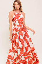 FIRST GLANCE RED WOVEN MIDI DRESS Flying Tomato