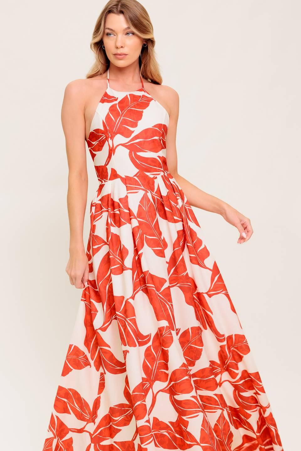 FIRST GLANCE RED WOVEN MIDI DRESS Flying Tomato