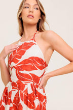 FIRST GLANCE RED WOVEN MIDI DRESS Flying Tomato