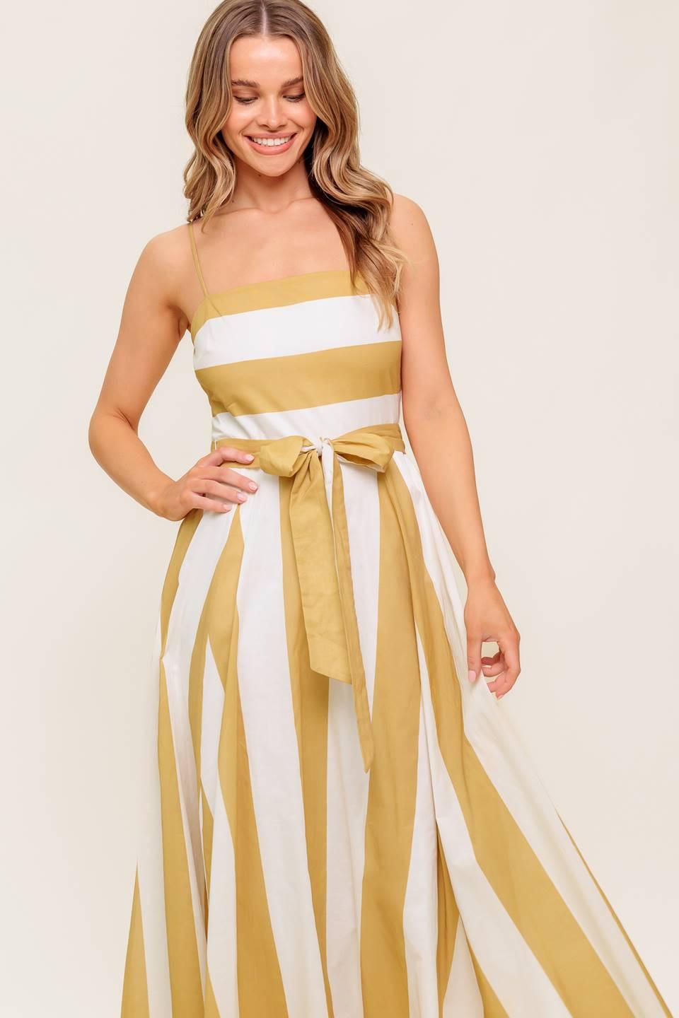 SOFT HORIZON TAUPE WOVEN MIDI DRESS Flying Tomato