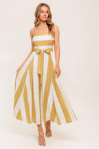 SOFT HORIZON TAUPE WOVEN MIDI DRESS Flying Tomato