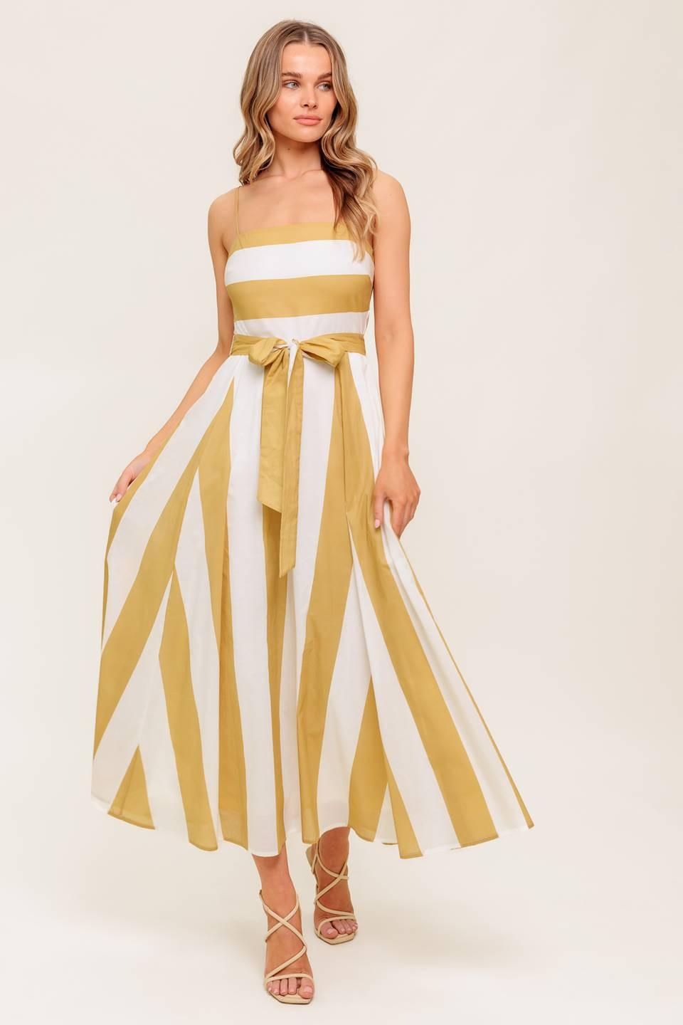 SOFT HORIZON TAUPE WOVEN MIDI DRESS Flying Tomato