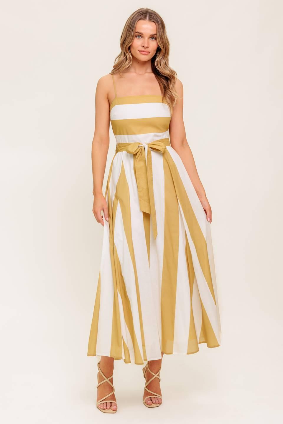 SOFT HORIZON TAUPE WOVEN MIDI DRESS Flying Tomato