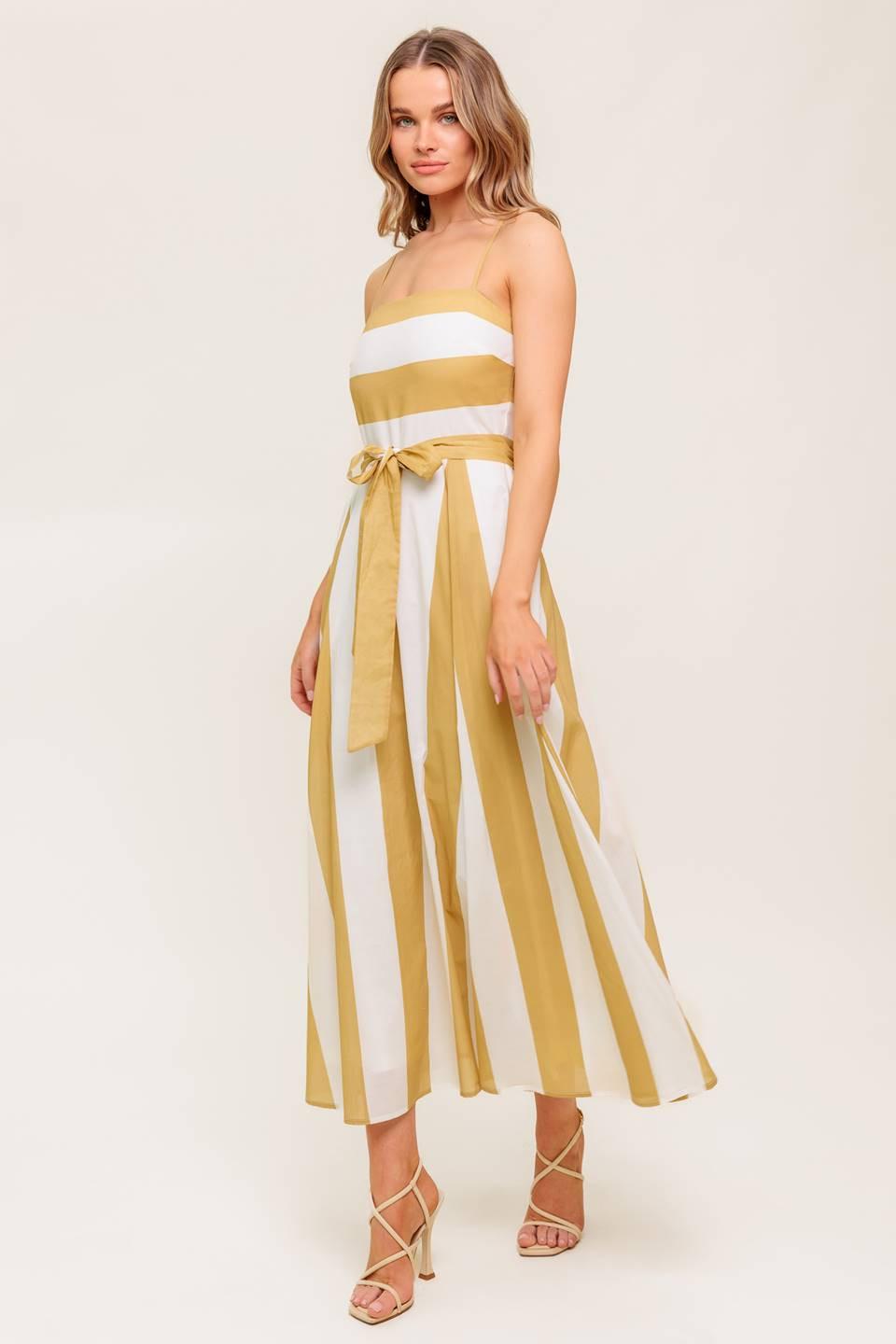 SOFT HORIZON TAUPE WOVEN MIDI DRESS Flying Tomato