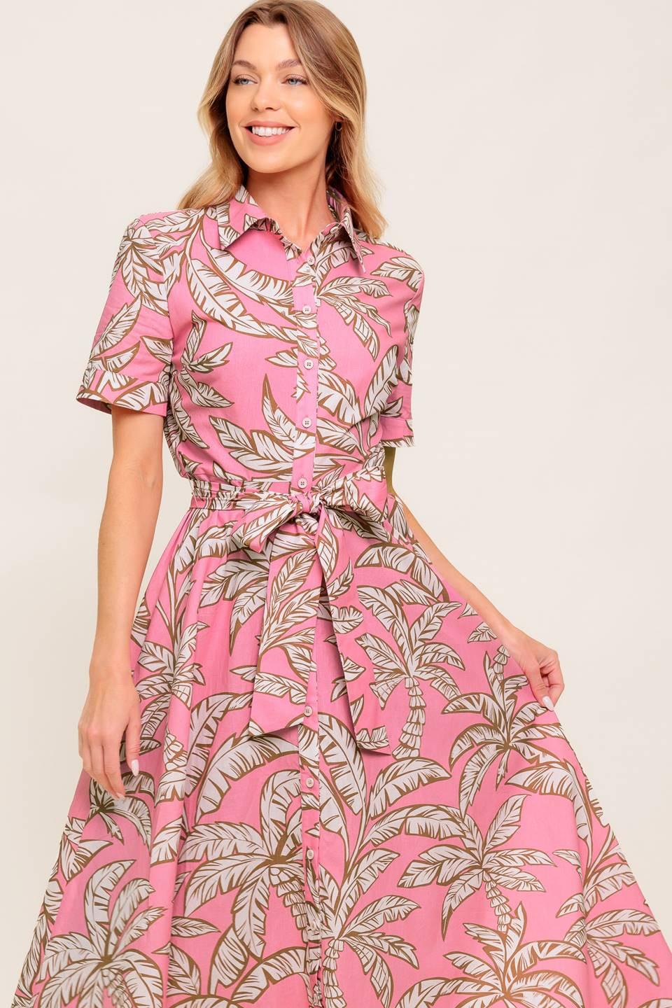 SWEET CAMELLIA PINK WOVEN MIDI DRESS Flying Tomato
