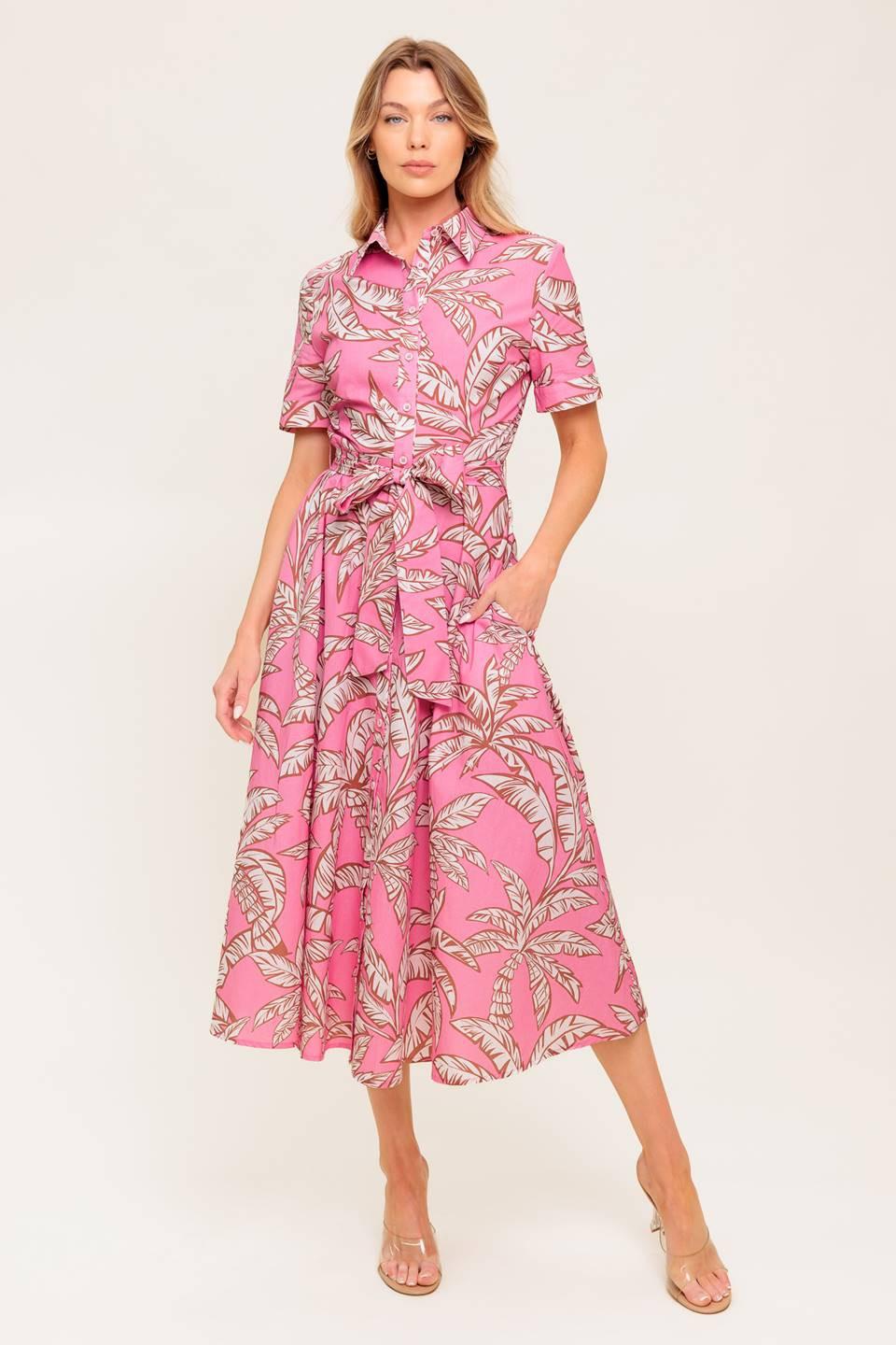 SWEET CAMELLIA PINK WOVEN MIDI DRESS Flying Tomato