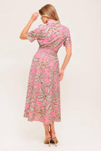SWEET CAMELLIA PINK WOVEN MIDI DRESS Flying Tomato