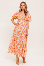 OCEAN FLORALS CORAL WOVEN MIDI DRESS Flying Tomato