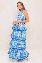 BLUSHING BLOSSOM BLUE WOVEN MAXI DRESS Flying Tomato