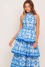 BLUSHING BLOSSOM BLUE WOVEN MAXI DRESS Flying Tomato