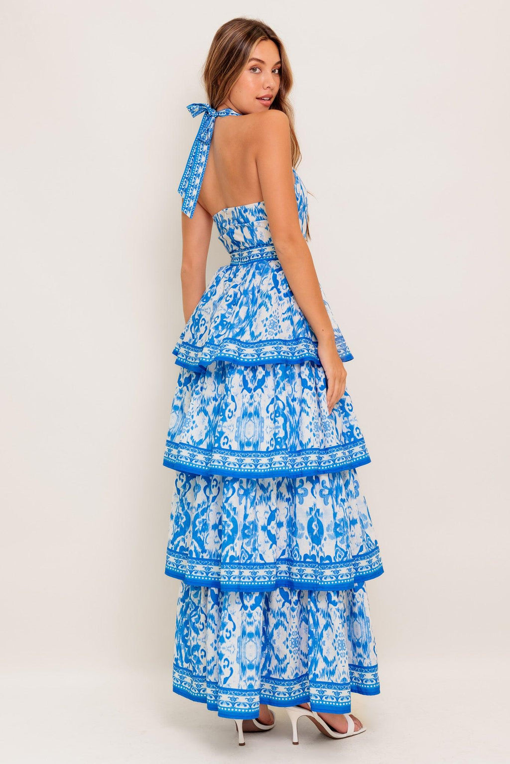 BLUSHING BLOSSOM BLUE WOVEN MAXI DRESS Flying Tomato