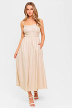 HONEY SUNSET CREAM WOVEN MIDI DRESS Flying Tomato