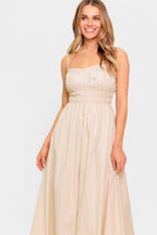 HONEY SUNSET CREAM WOVEN MIDI DRESS Flying Tomato
