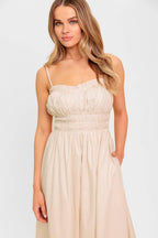 HONEY SUNSET CREAM WOVEN MIDI DRESS Flying Tomato