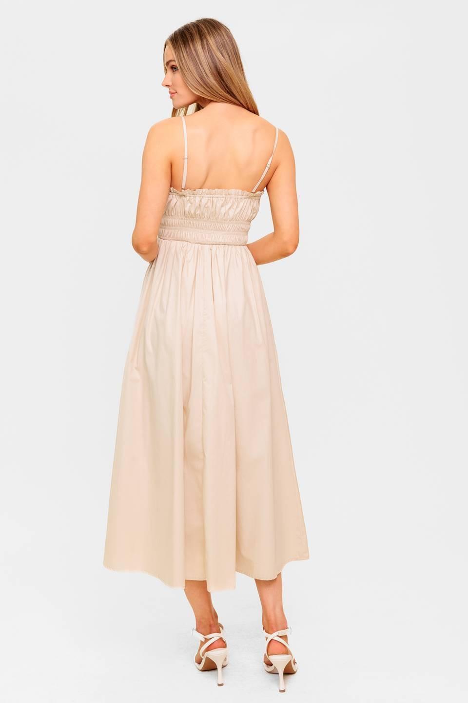 HONEY SUNSET CREAM WOVEN MIDI DRESS Flying Tomato
