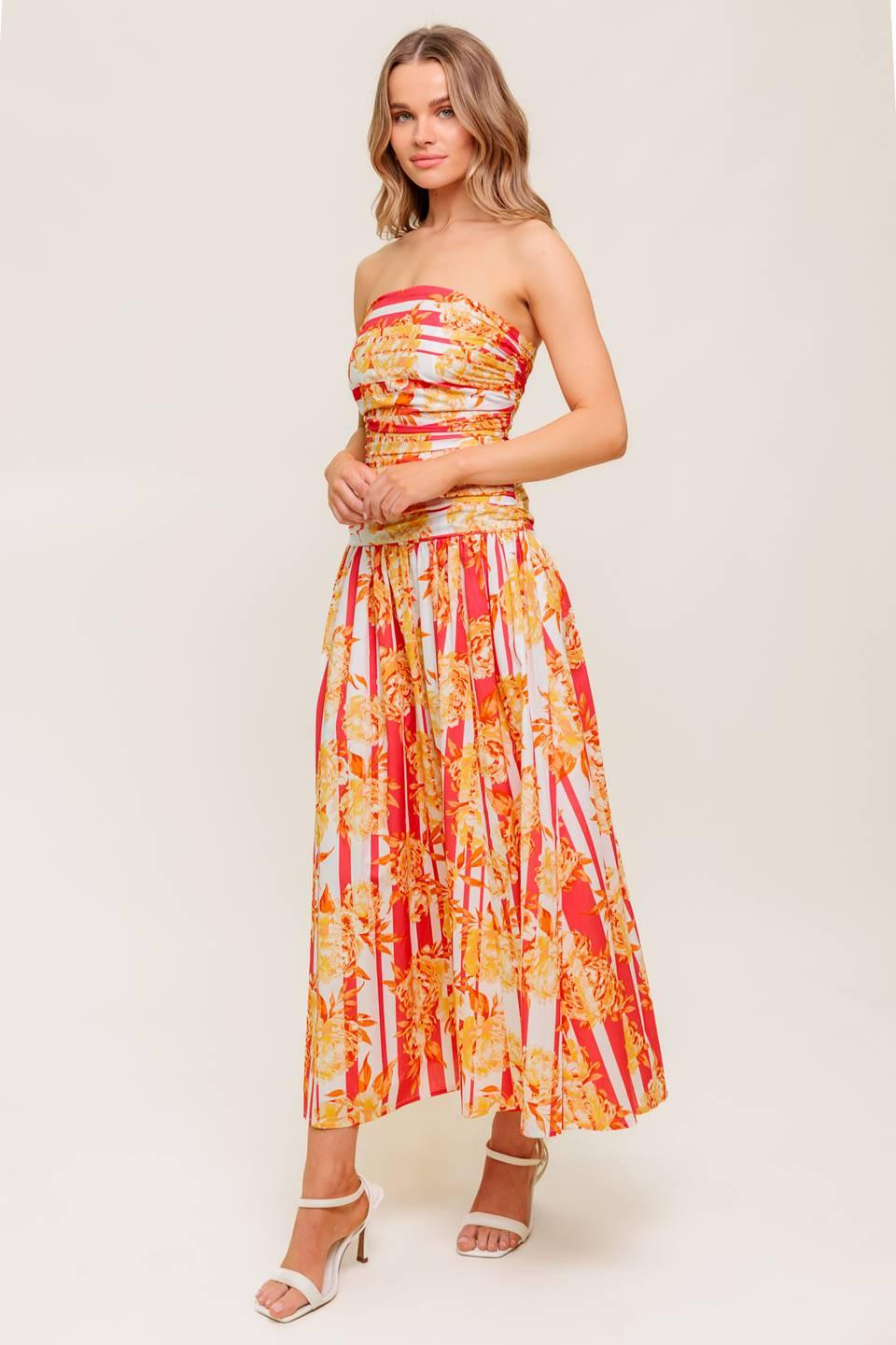 PEONY STORM DANCE WOVEN MIDI DRESS Flying Tomato