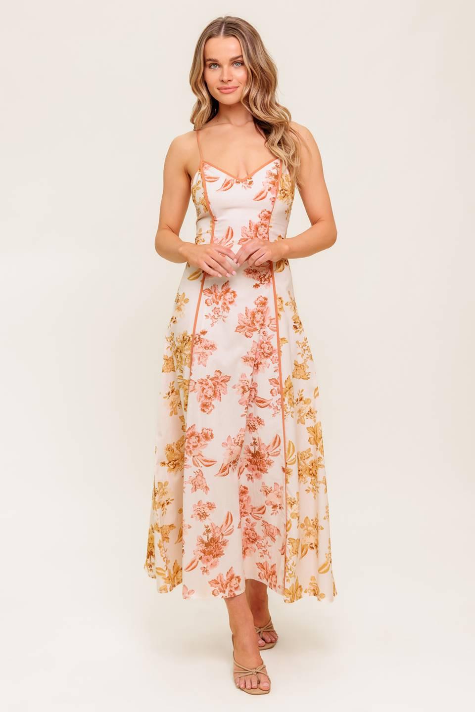 SANDSTONE PETAL WOVEN MIDI DRESS Flying Tomato