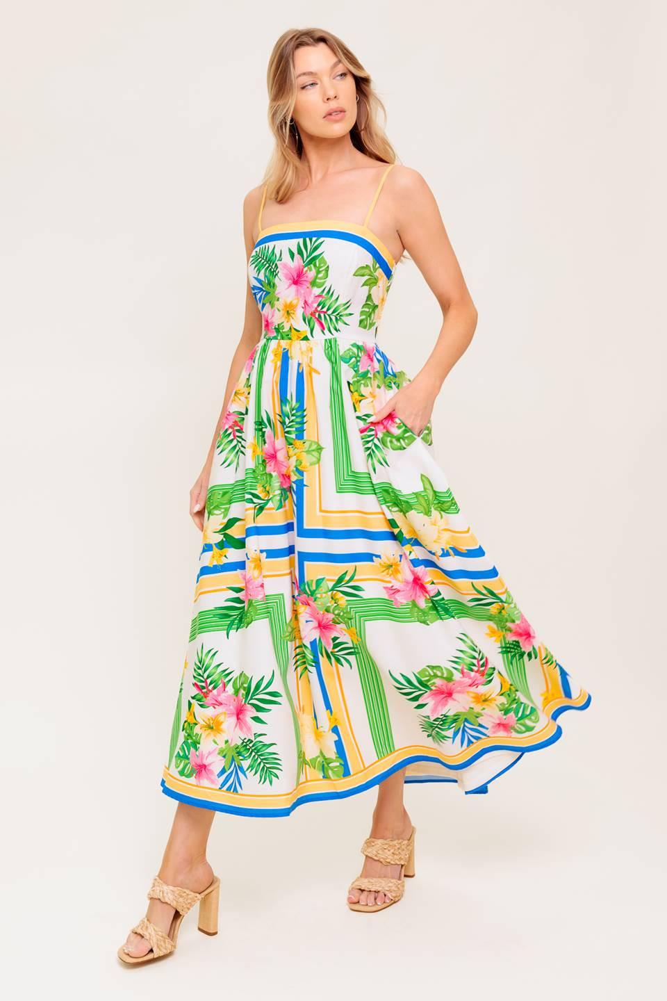 FLORAL HARMONY WOVEN MIDI DRESS Flying Tomato