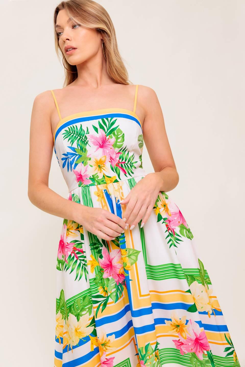 FLORAL HARMONY WOVEN MIDI DRESS Flying Tomato
