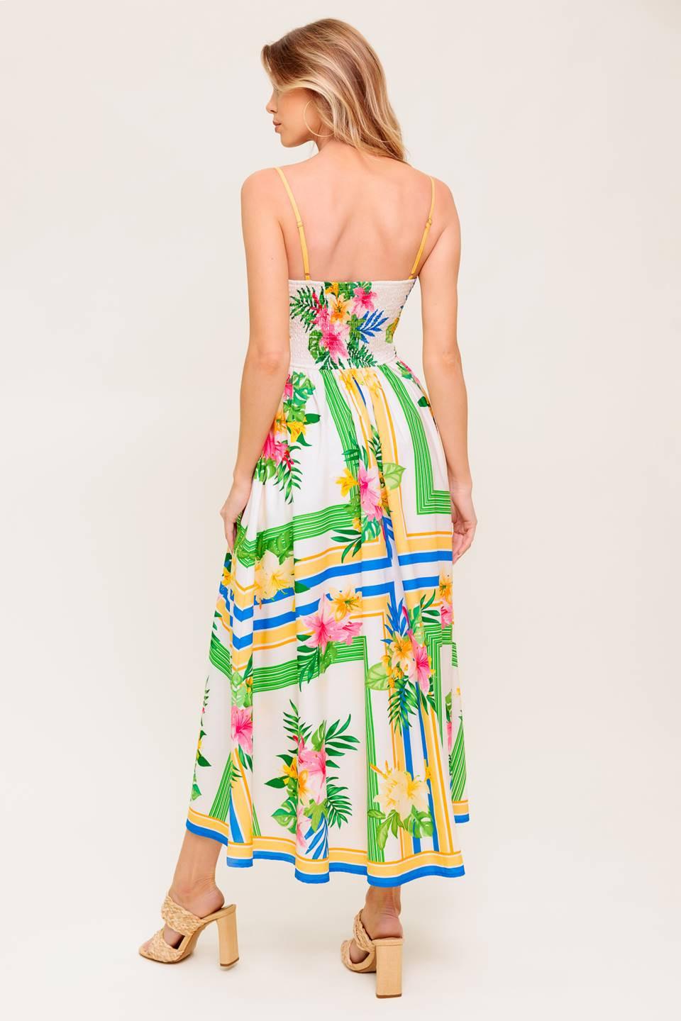 FLORAL HARMONY WOVEN MIDI DRESS Flying Tomato