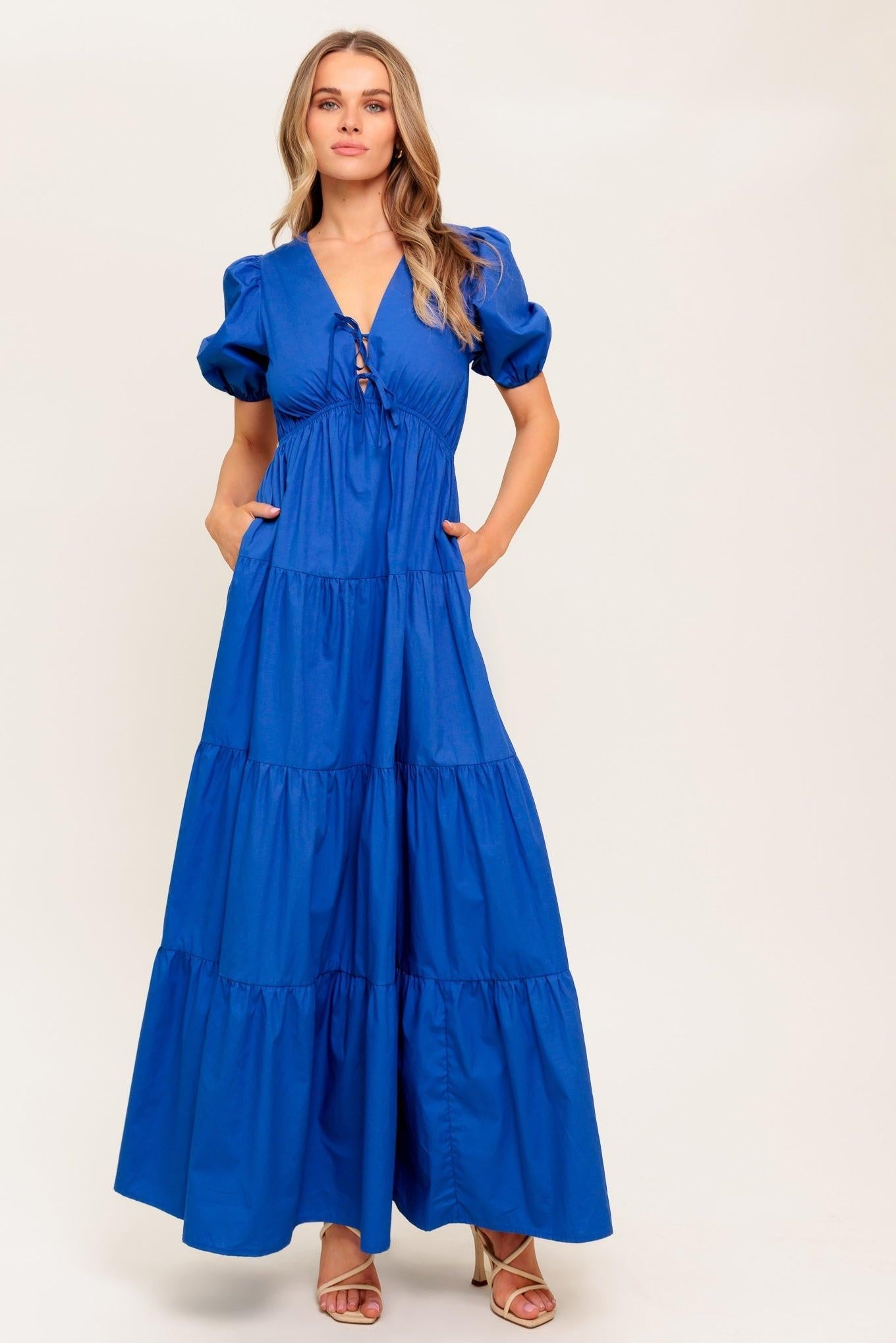 SUMMER GLOW ROYAL BLUE WOVEN MAXI DRESS Flying Tomato
