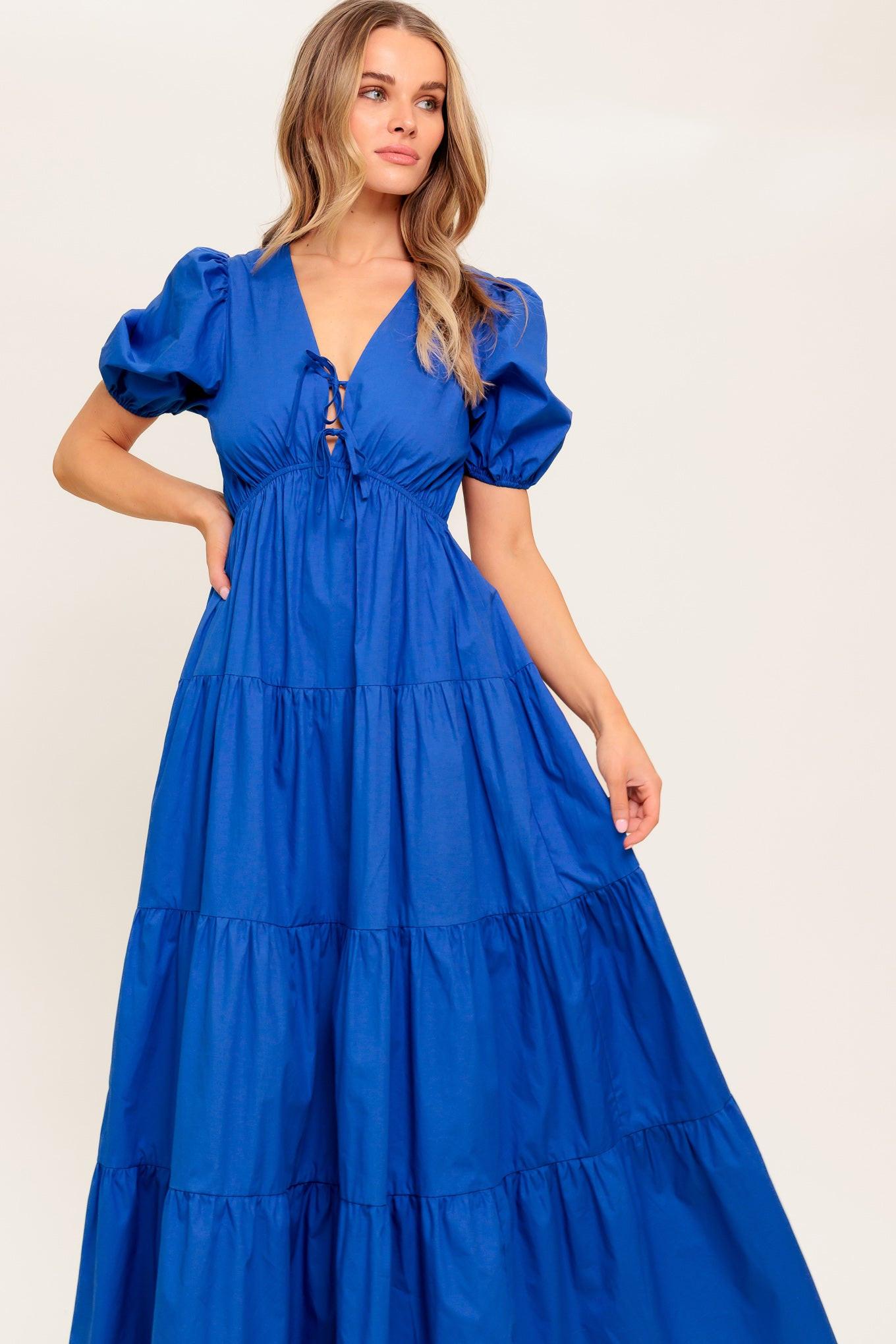SUMMER GLOW ROYAL BLUE WOVEN MAXI DRESS Flying Tomato