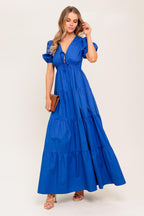 SUMMER GLOW ROYAL BLUE WOVEN MAXI DRESS Flying Tomato