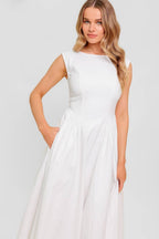 CANDLE VINE WHITE DENIM WOVEN MIDI DRESS Flying Tomato