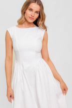 CANDLE VINE WHITE DENIM WOVEN MIDI DRESS Flying Tomato