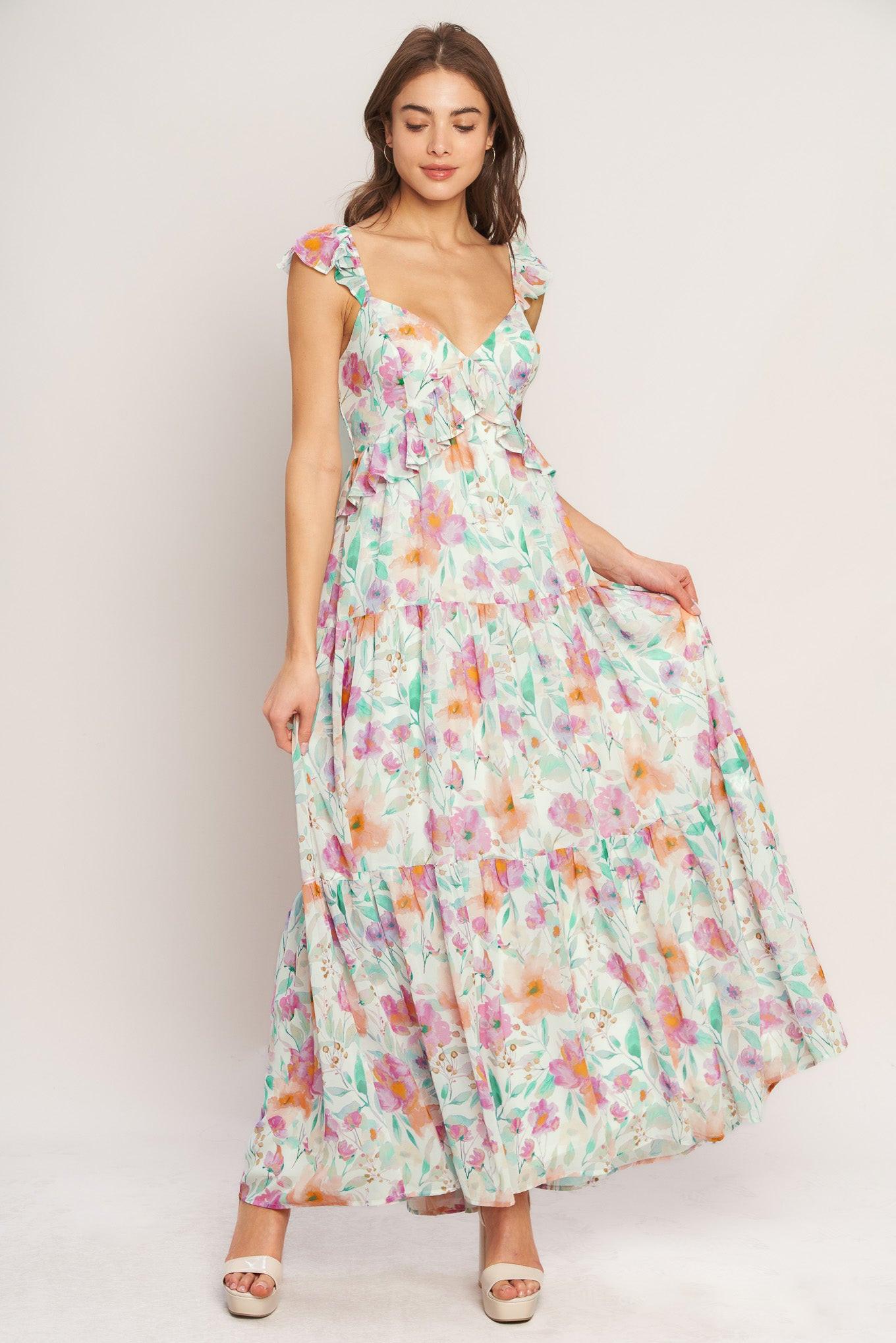HEAVENLY BLOSSOM WOVEN MAXI DRESS Flying Tomato