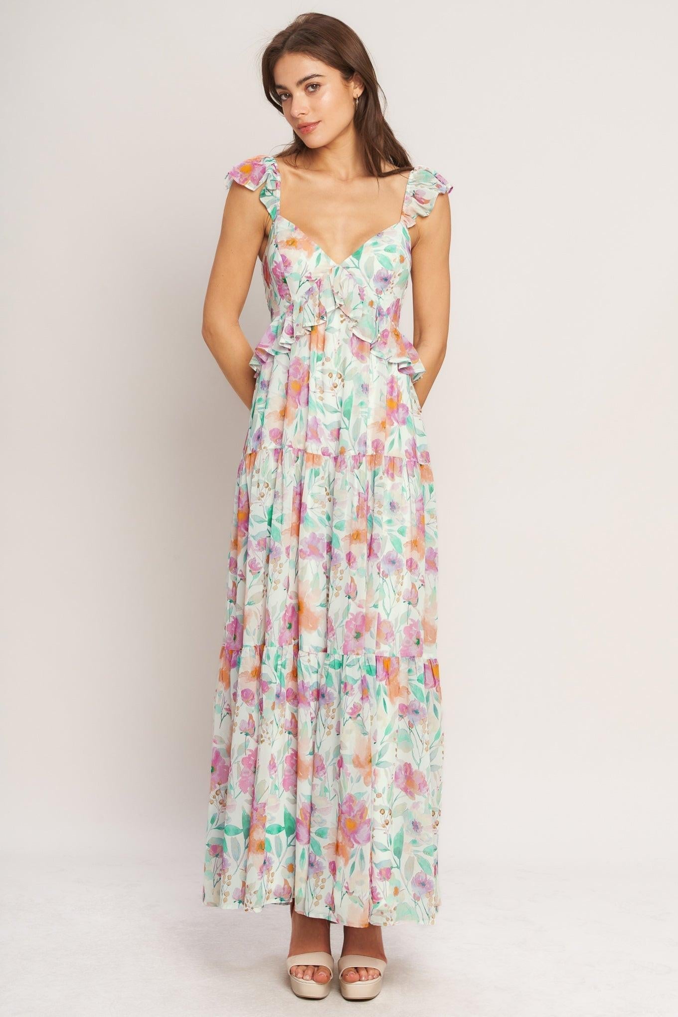 HEAVENLY BLOSSOM WOVEN MAXI DRESS Flying Tomato