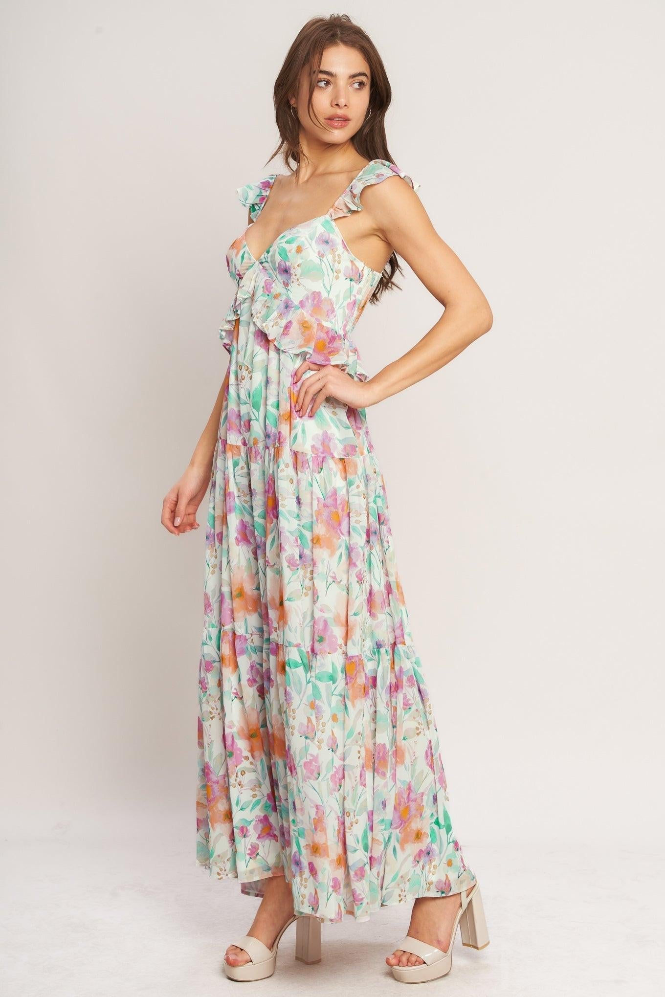 HEAVENLY BLOSSOM WOVEN MAXI DRESS Flying Tomato