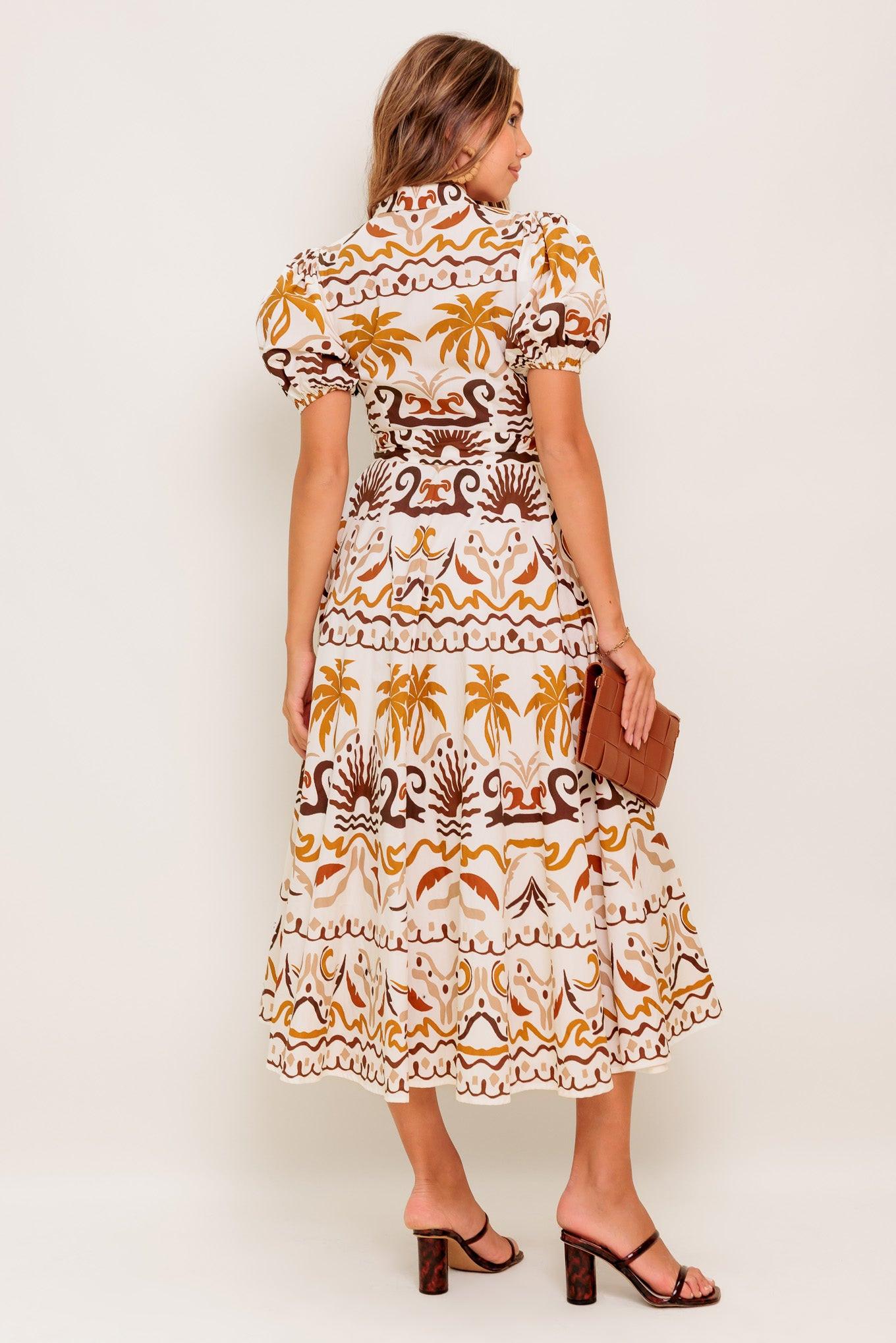 TROPICANA SUNSET WOVEN MIDI DRESS Flying Tomato