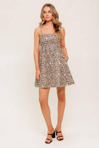 TOO SWEET LEOPARD WOVEN MINI DRESS Flying Tomato