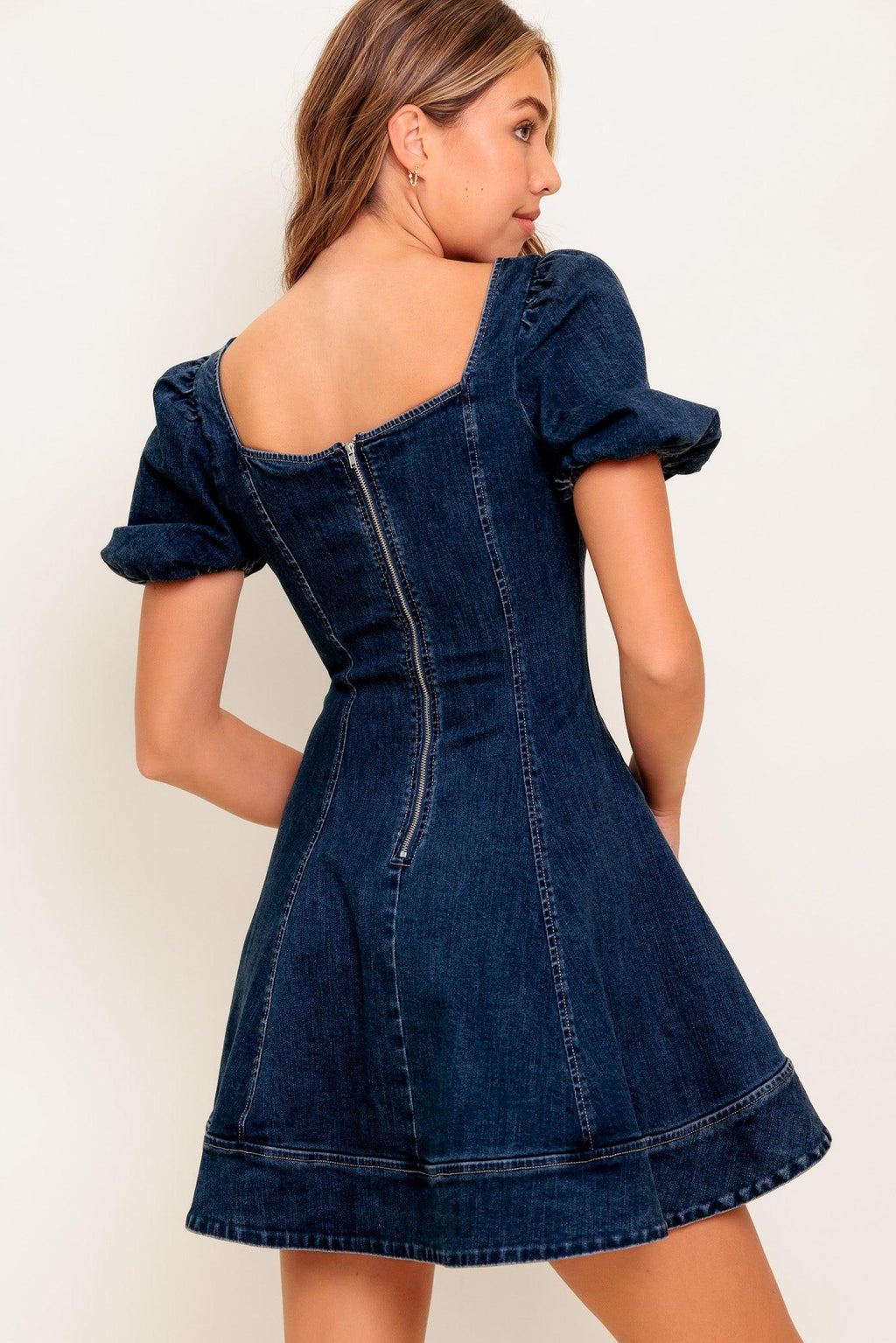DARK MIDNIGHT DENIM MINI DRESS Flying Tomato