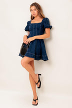 DARK MIDNIGHT DENIM MINI DRESS Flying Tomato