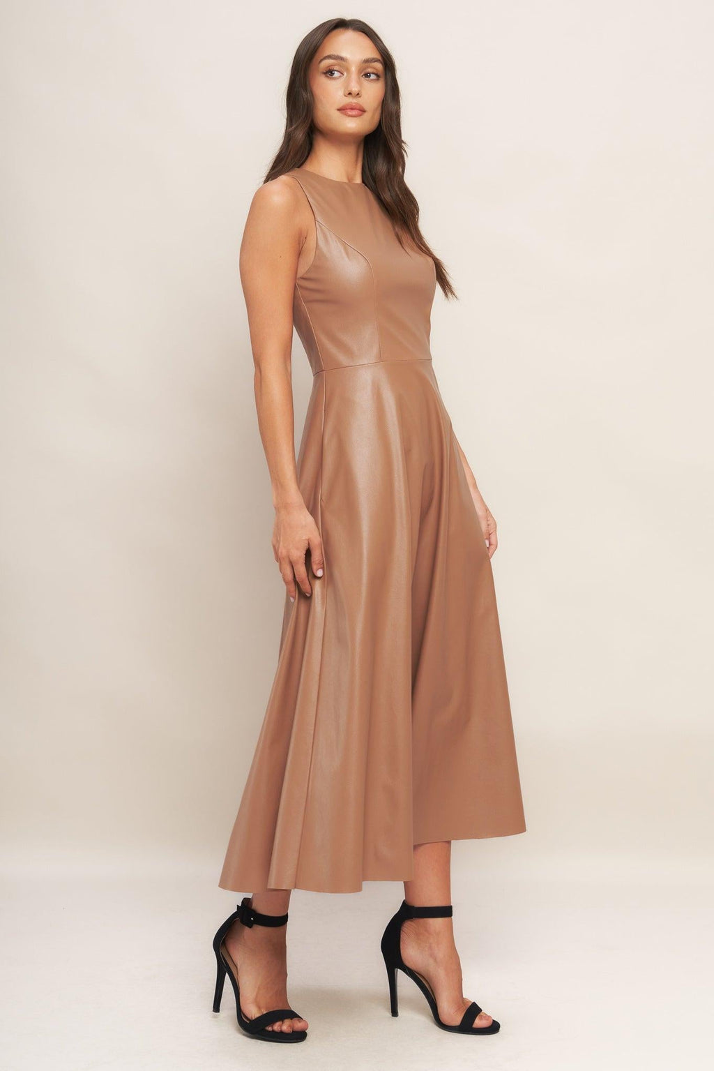 BARE SOPHISTIQUE FAUX LEATHER MIDI DRESS Flying Tomato