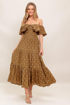 BELLE AMOUR BROWN WOVEN MIDI DRESS Flying Tomato