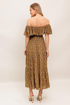 BELLE AMOUR BROWN WOVEN MIDI DRESS Flying Tomato