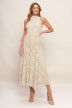 ELEGANT FLORAL STRETCH LACE MIDI DRESS Flying Tomato