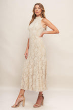 ELEGANT FLORAL STRETCH LACE MIDI DRESS Flying Tomato