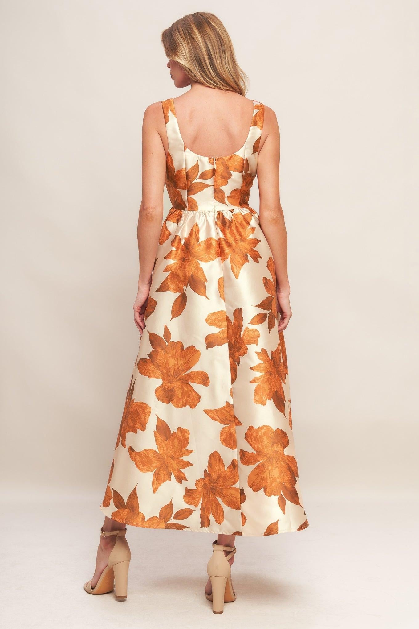 AUTUMNAL FLORAL WOVEN MIDI DRESS Flying Tomato