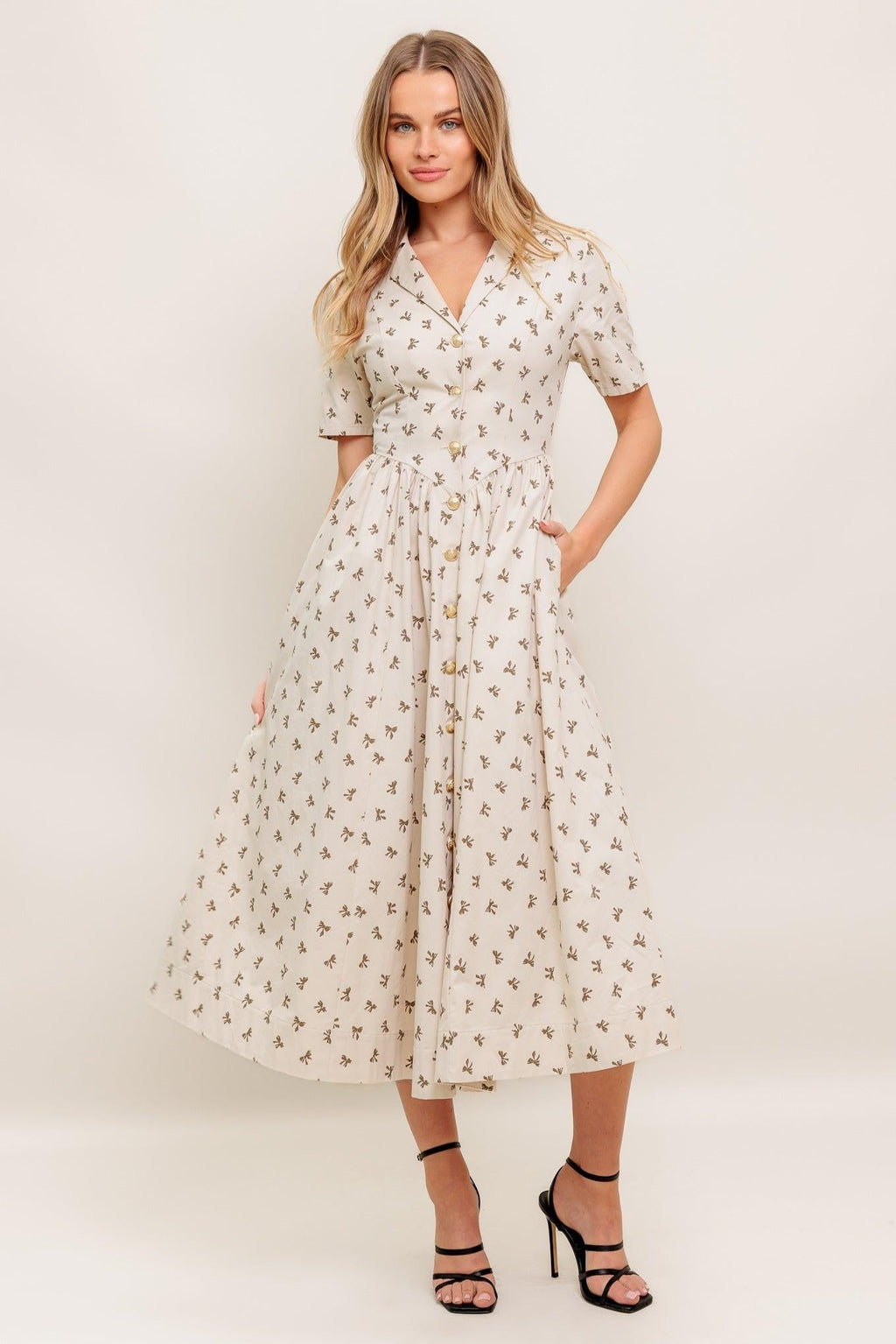 CANDY KISS BEIGE WOVEN MIDI DRESS Flying Tomato