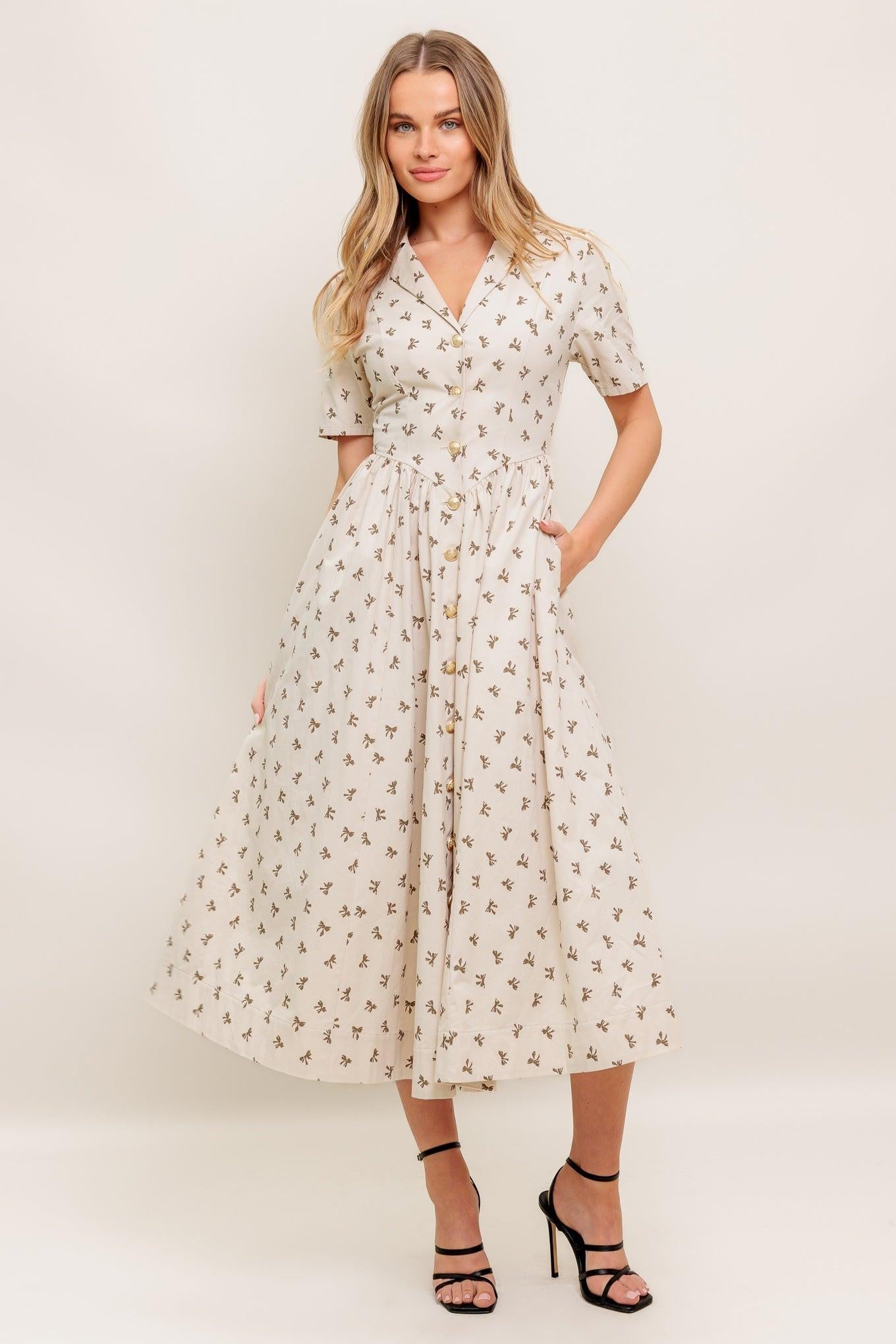 CANDY KISS BEIGE WOVEN MIDI DRESS Flying Tomato