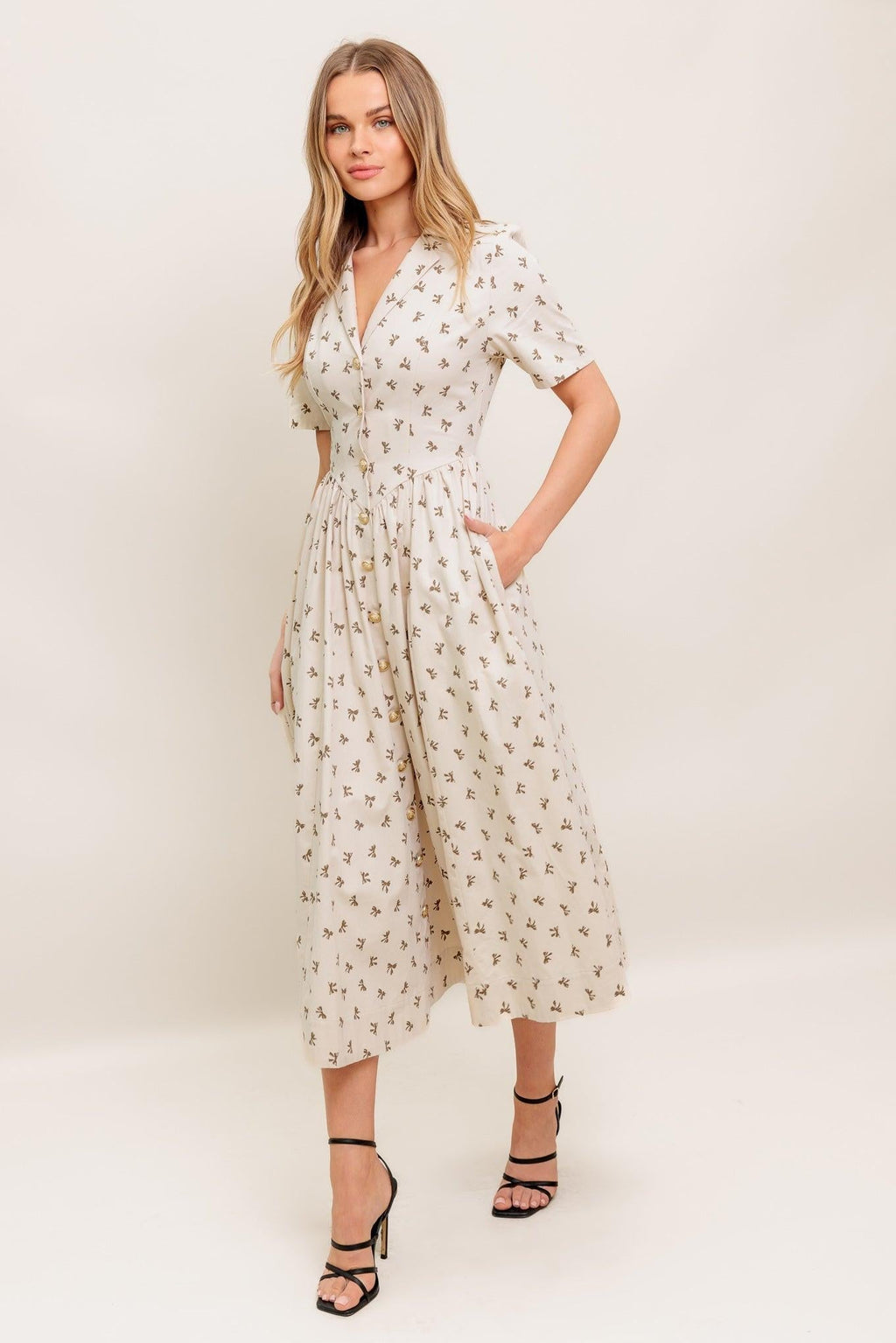 CANDY KISS BEIGE WOVEN MIDI DRESS Flying Tomato