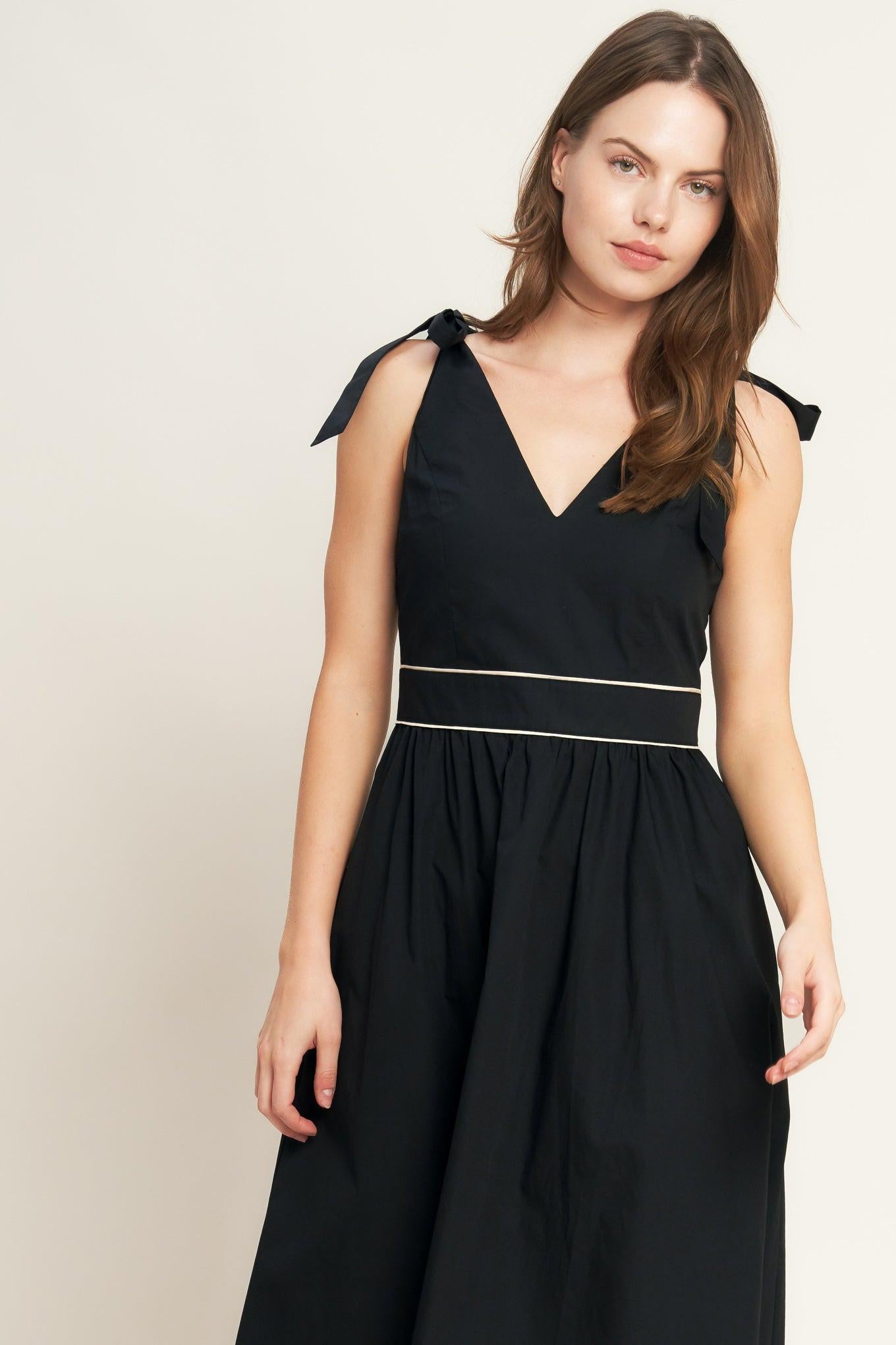 FOREST CHARM BLACK CREAM WOVEN MIDI DRESS Flying Tomato