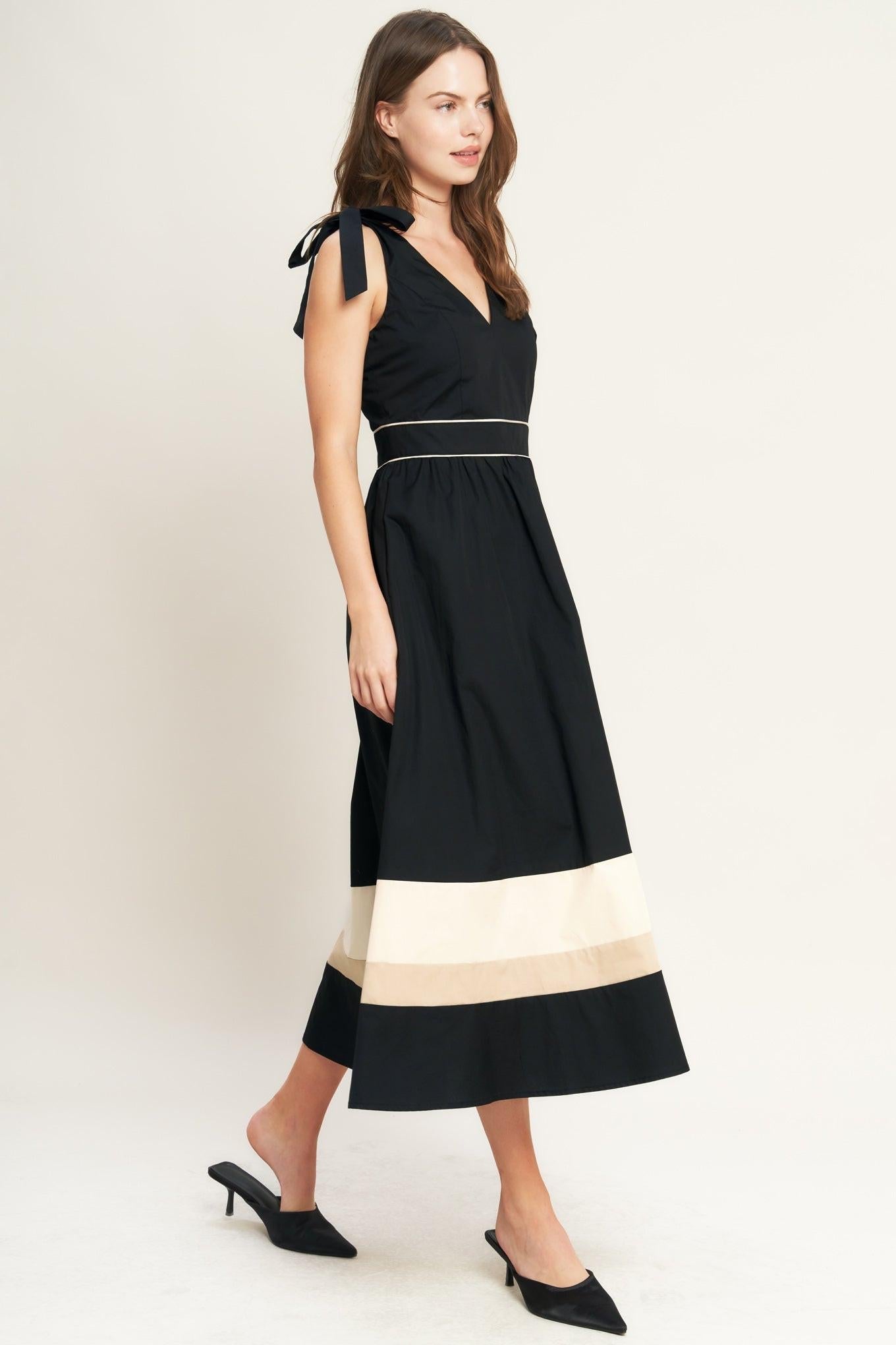 FOREST CHARM BLACK CREAM WOVEN MIDI DRESS Flying Tomato
