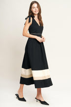 FOREST CHARM BLACK CREAM WOVEN MIDI DRESS Flying Tomato